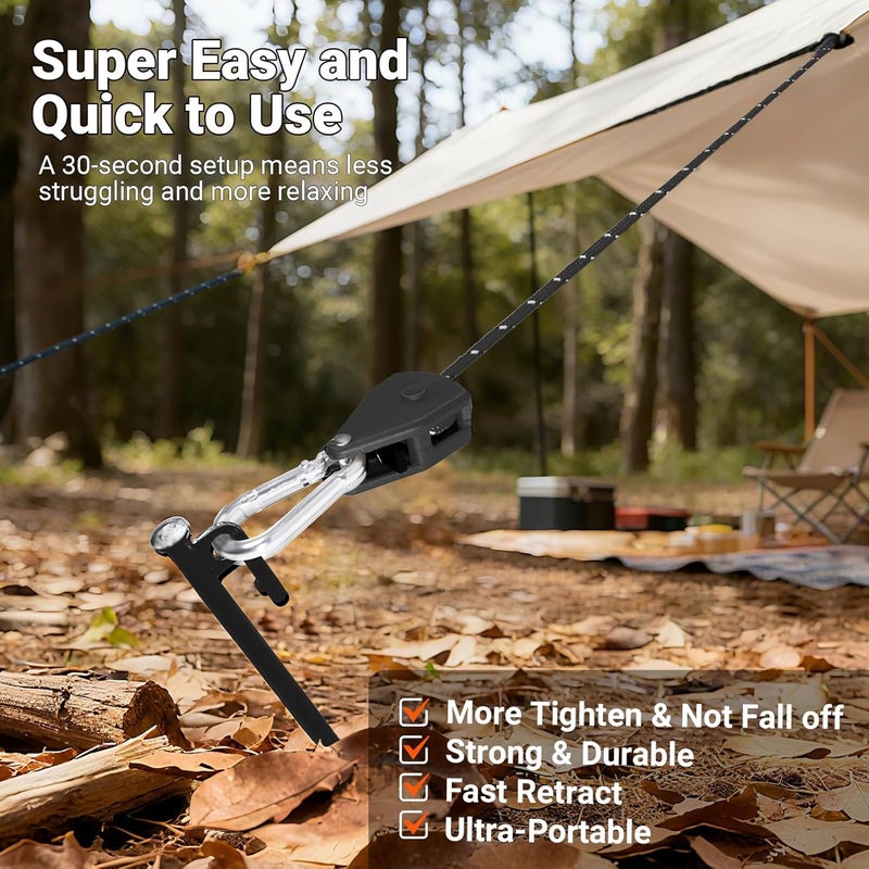 Keepark Camping Rope Tarp Tie Down Ropes with Ratchet System, Pulley & Reinforced Metal Gear - Heavy Duty Adjustable Guy Lines for Canopy Tent, Quick Setup Outdoor Strap (1/6-Inch Diameter x 16 Feet Long) - Image 3